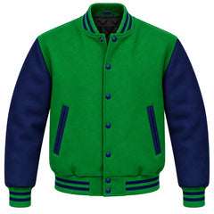 Green and Navy Blue Wool Varsity Jacket