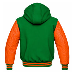 Green and Orange Letterman Jacket with Hood