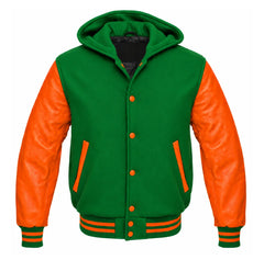 Green and Orange Letterman Jacket with Hood