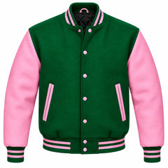 Green and Pink Wool Varsity Jacket