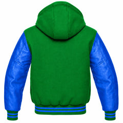 Green and Royal Blue Varsity Jacket with Hood