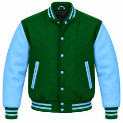 Green and Sky Blue Wool Varsity Jacket