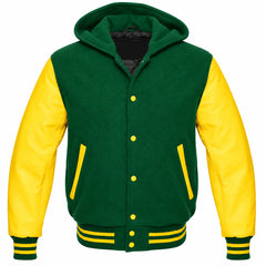 Green and Yellow Hooded Varsity Jacket