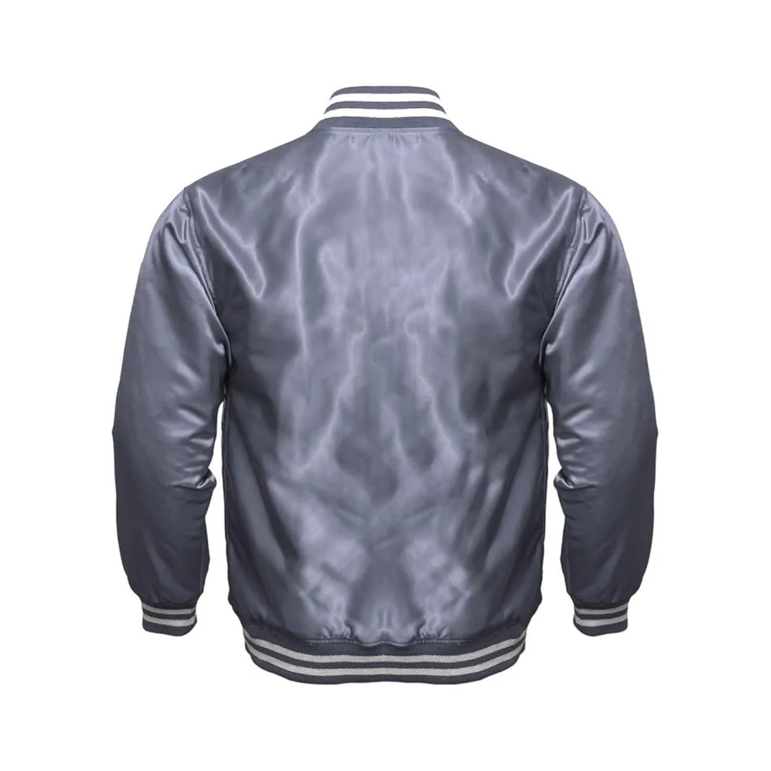 Grey Satin Letterman Jacket Back Side