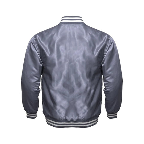Grey Satin Letterman Jacket Back Side