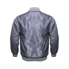 Grey Satin Letterman Jacket Back Side