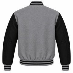 Grey and Black Wool Letterman Jacket