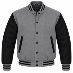 Grey and Black Wool Letterman Jacket