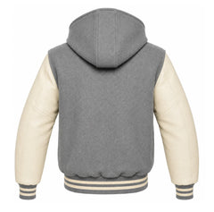 Grey and Cream Hooded Varsity Jacket