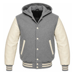 Grey and Cream Hooded Varsity Jacket