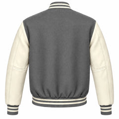 Grey and Cream Wool Letterman Jacket