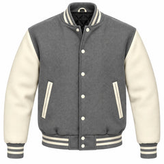 Grey and Cream Wool Letterman Jacket