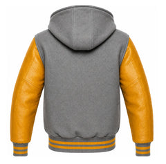 Grey and Gold Hooded Varsity Jacket