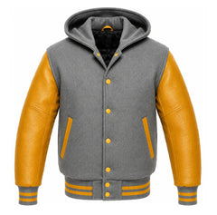 Grey and Gold Hooded Varsity Jacket