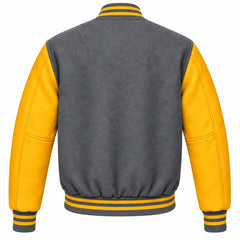 Grey and Gold Wool Varsity Jacket