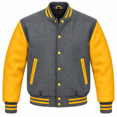 Grey and Gold Wool Varsity Jacket