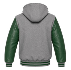 Grey and Green Varsity Jacket with Hood