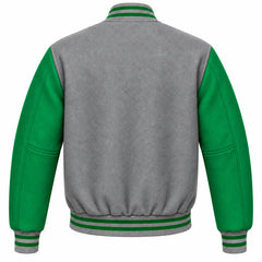 Grey and Green Wool Varsity Jacket