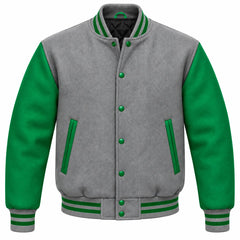 Grey and Green Wool Varsity Jacket