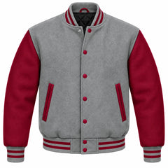 Grey and Maroon Wool Letterman Jacket