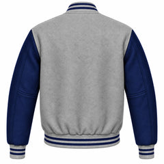 Grey and Navy Blue Wool Letterman Jacket