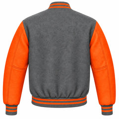 Grey and Orange Wool Letterman Jacket