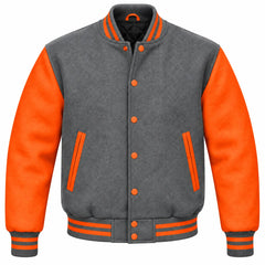 Grey and Orange Wool Letterman Jacket