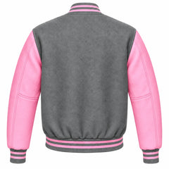 Grey and Pink Wool Varsity Jacket