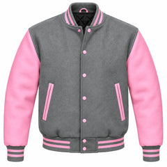 Grey and Pink Wool Varsity Jacket