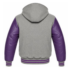 Grey and Purple Varsity Jacket with Hood