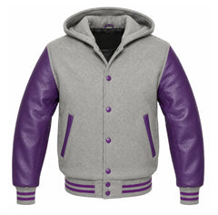 Grey and Purple Varsity Jacket with Hood