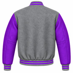 Grey and Purple Wool Varsity Jacket