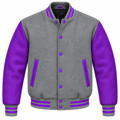 Grey and Purple Wool Varsity Jacket