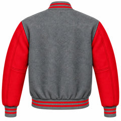 Grey and Red Wool Varsity Jacket
