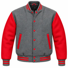 Grey and Red Wool Varsity Jacket