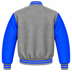 Grey and Royal Blue Wool Varsity Jacket