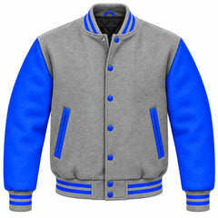 Grey and Royal Blue Wool Varsity Jacket
