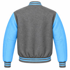 Grey and Sky Blue Wool Letterman Jacket