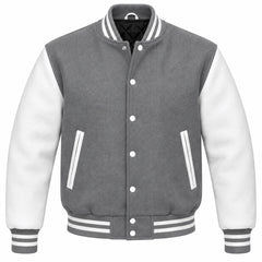 Grey and White Wool Varsity Jacket