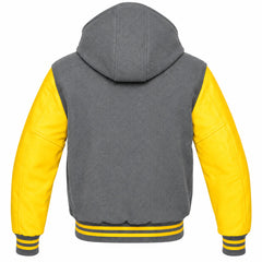 Grey and Yellow Varsity Jacket with Hood