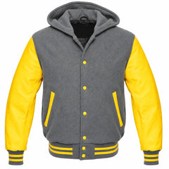 Grey and Yellow Varsity Jacket with Hood