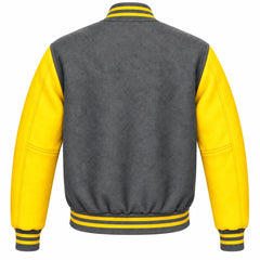 Grey and Yellow Wool Letterman Jacket