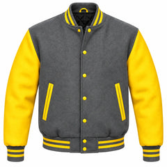 Grey and Yellow Wool Letterman Jacket