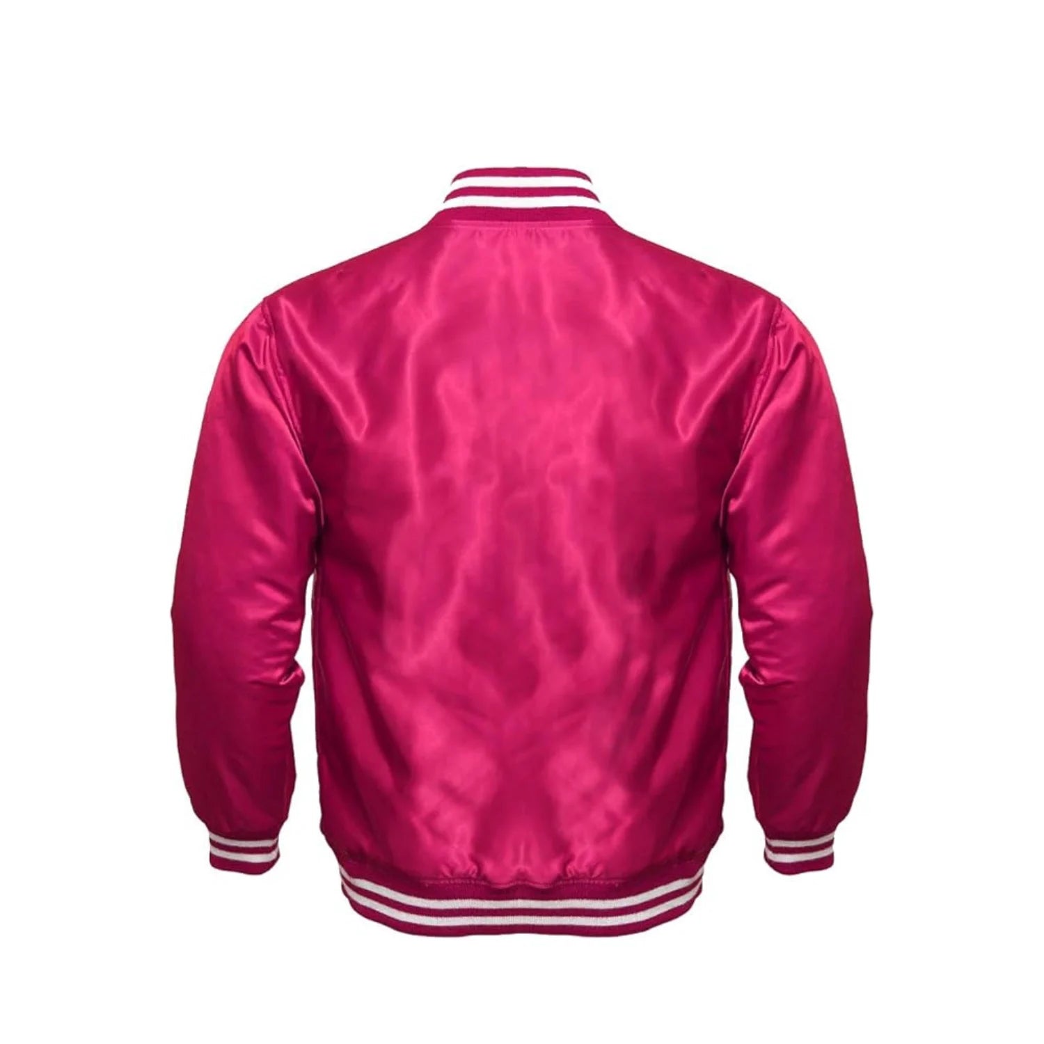 Hot Pink Satin Varsity Jacket Back Side