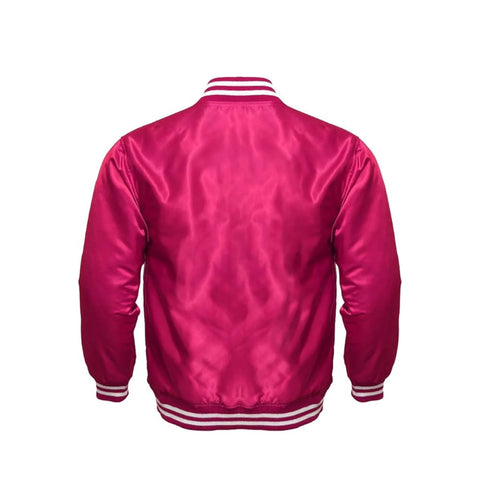 Hot Pink Satin Varsity Jacket Back Side