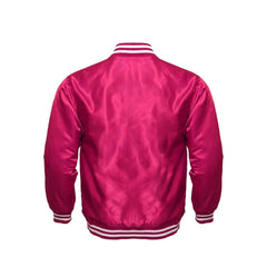 Hot Pink Satin Varsity Jacket Back Side