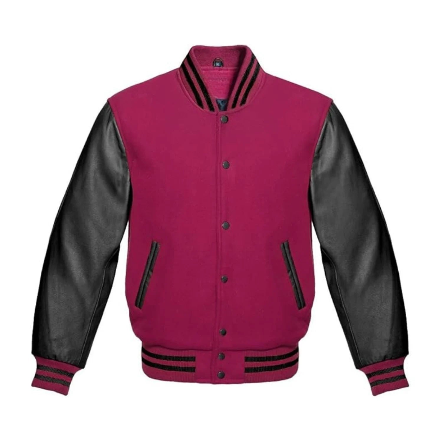 Hot Pink Wool and Black Leather Varsity Jacket