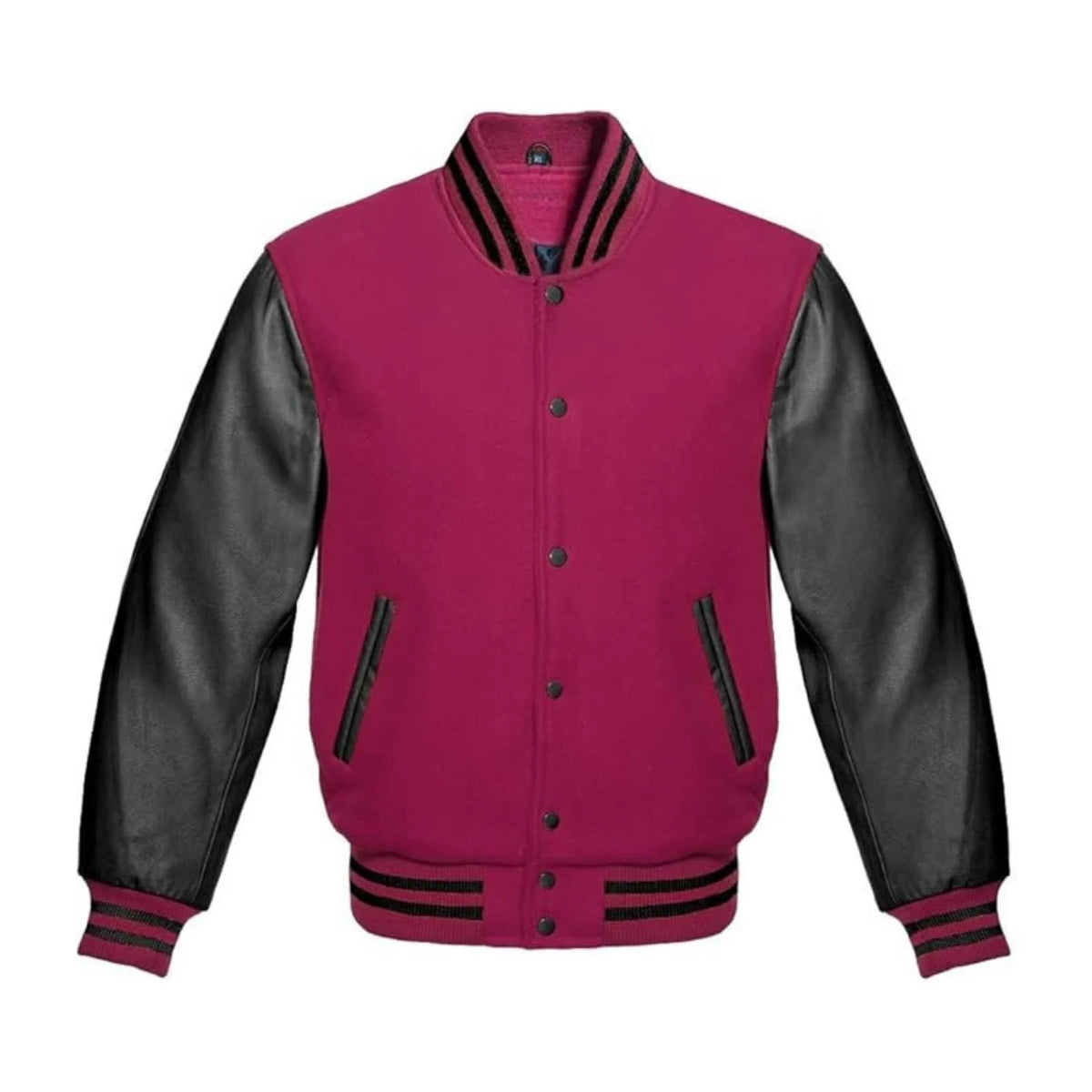 Hot Pink Wool and Black Leather Varsity Jacket