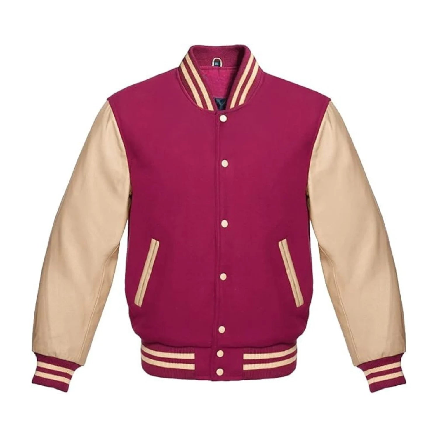 Hot Pink Wool and Cream Leather Varsity Jacket