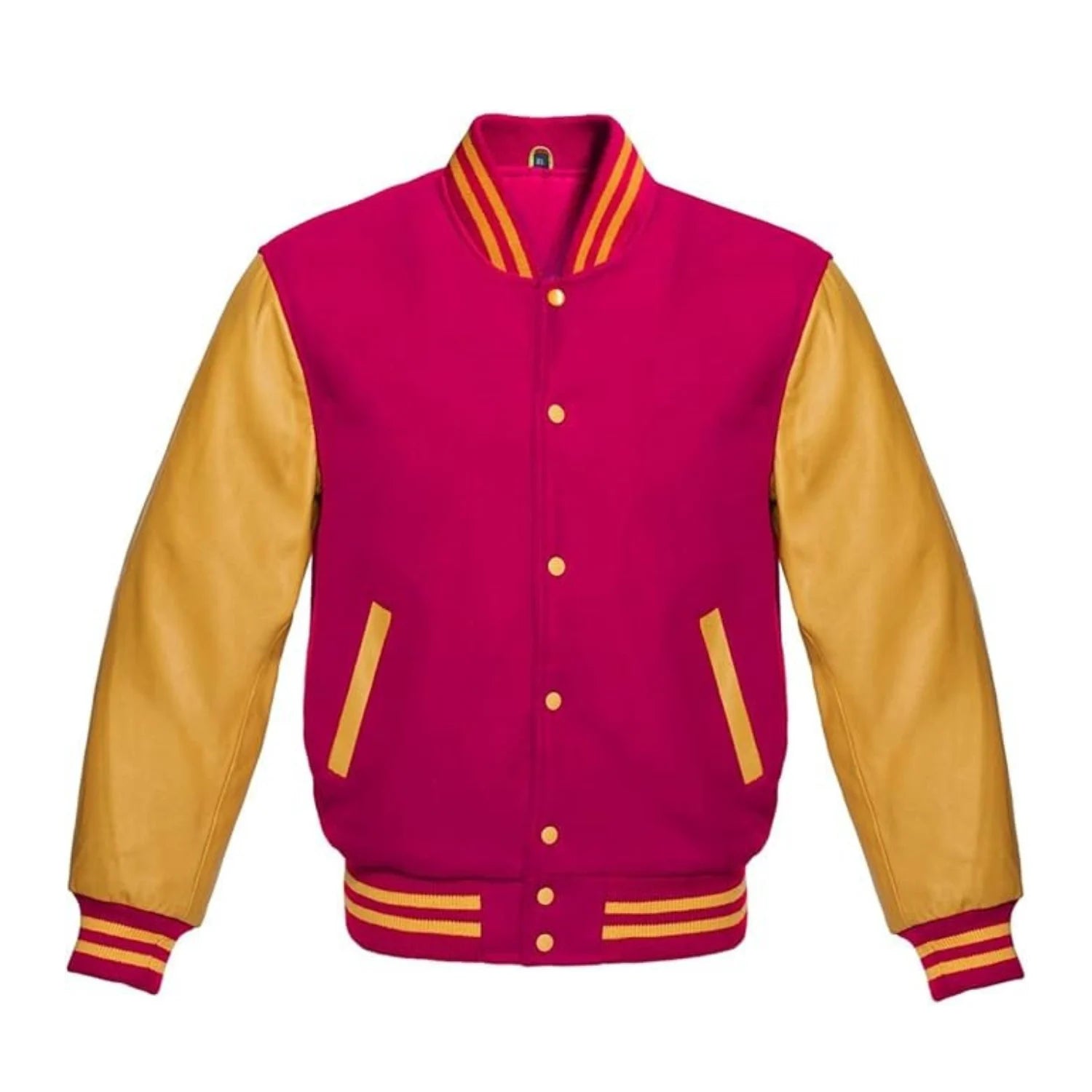 Hot Pink Wool and Gold Leather Varsity Jacket